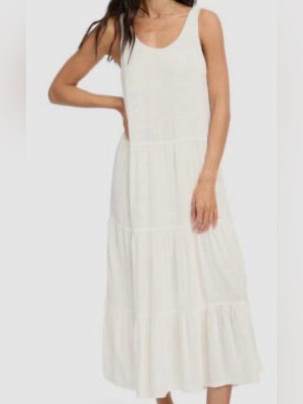 Sleeveless White Tiered Maxi Dress - Casual Summer Dress size S 100% cotton - Picture 13 of 14